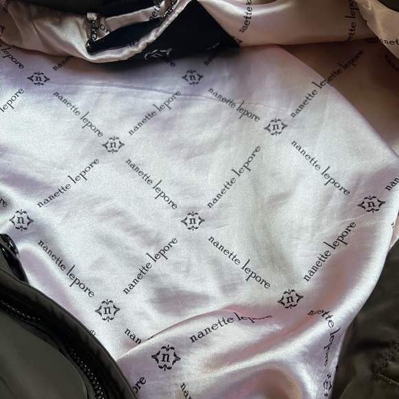 Nanette Lepore Olive Green Studded Bomber Jacket Army Green Size Large - Picture 3 of 5